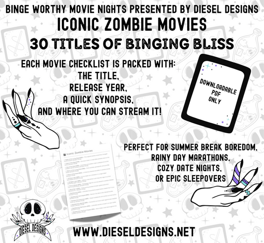 Iconic Zombie Movies Binge Worthy Checklist | Digital Download Only | PDF File