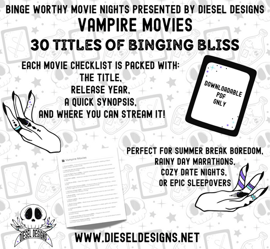 Vampire Movies Binge Worthy Checklist | Digital Download Only | PDF File
