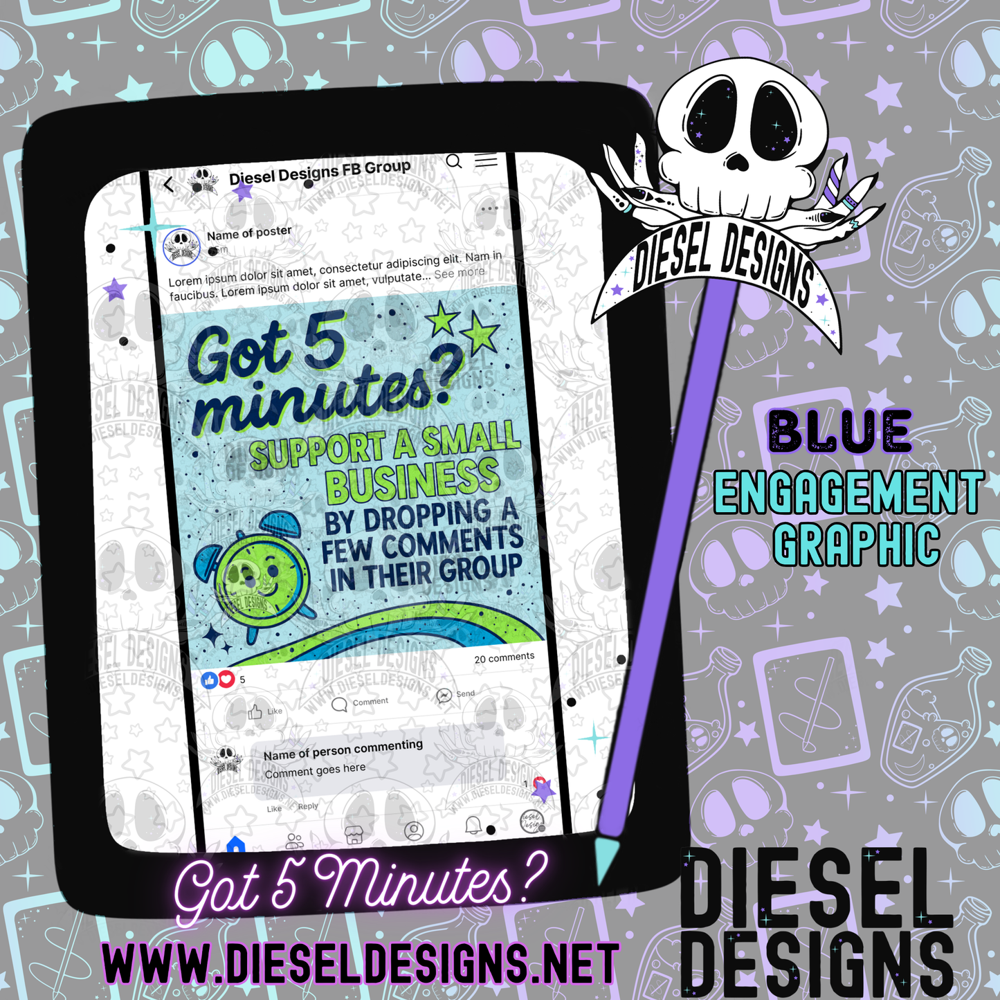 Got 5 Minutes? Blue  | Digital Engagement Graphic for Small Business Owners & Facebook Groups