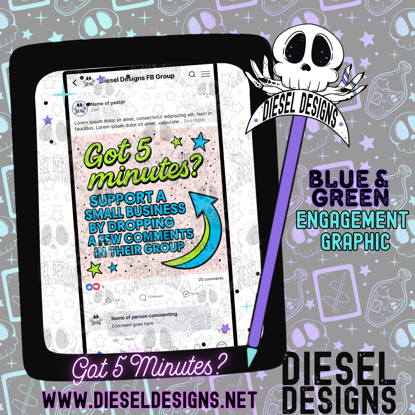 Got 5 Minutes? Blue And Green | Digital Engagement Graphic for Small Business Owners & Facebook Groups
