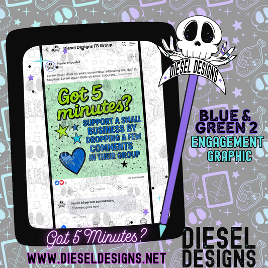 Got 5 Minutes? Blue And Green 2 | Digital Engagement Graphic for Small Business Owners & Facebook Groups