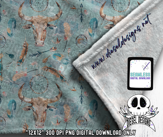 Boho Bull Seamless V1 | Seamless File | 300 DPI | 12" x 12" | Digital File only