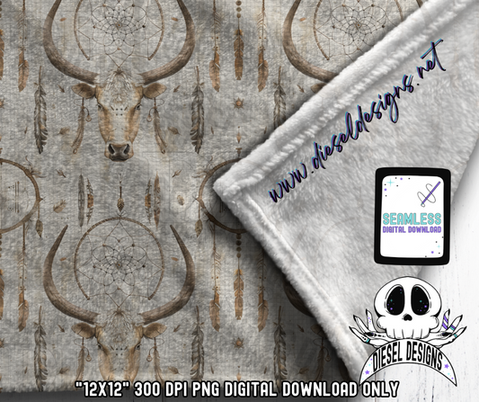 Boho Bull Seamless V2 | Seamless File | 300 DPI | 12" x 12" | Digital File only
