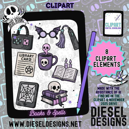 Books And Spells Clipart & Elements Set | 300 DPI | Transparent PNG | Clipart & Elements |