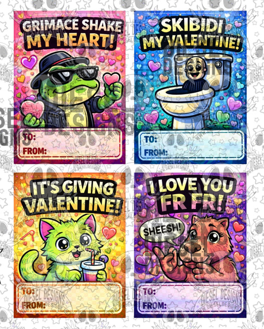 Brain Rot 2 Printable Valentine’s Day Cards for Kids – Reusable Classroom Valentines, Instant Download DIY Party Exchange Cards