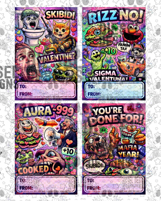 Brain Rot 3 Printable Valentine’s Day Cards for Kids – Reusable Classroom Valentines, Instant Download DIY Party Exchange Cards