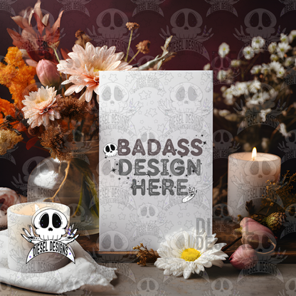 White Card Stock W/ Floral Background Mock Up Set of 3 | AI Assisted Mock UP | PNG |