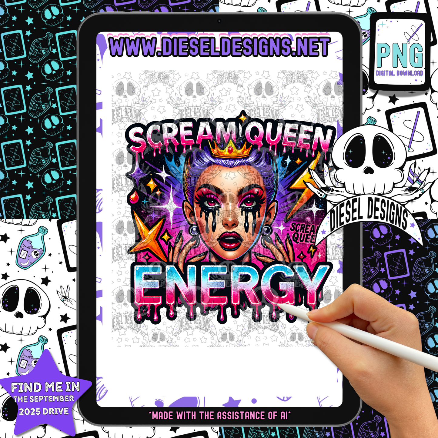 Scream Queen Energy V2 PNG  | 300 DPI | Transparent PNG | Digital File Only
