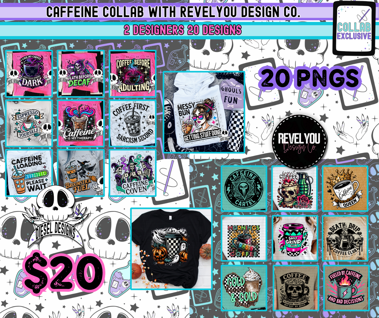 The Caffeinated Collab With RevelYou Designs | 300 DPI | PNG | Collab | Digital File Only