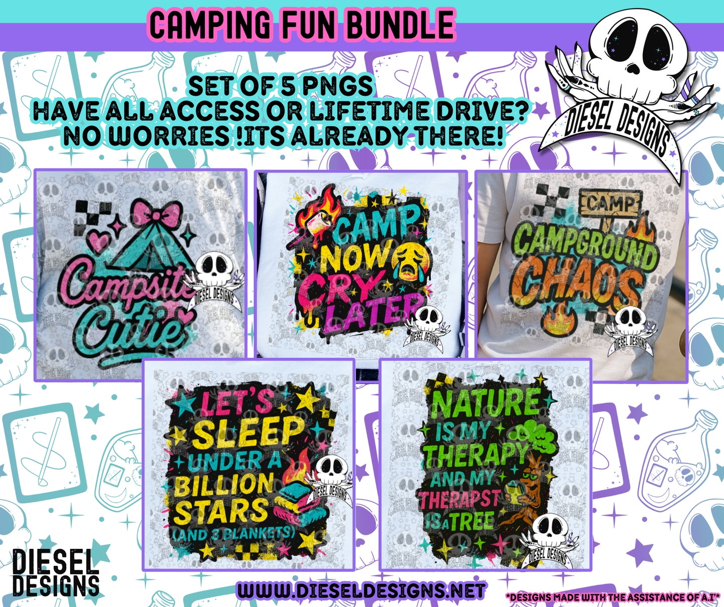 Camping Fun Bundle  | 300 DPI | Transparent PNG | Digital File Only | Bundle