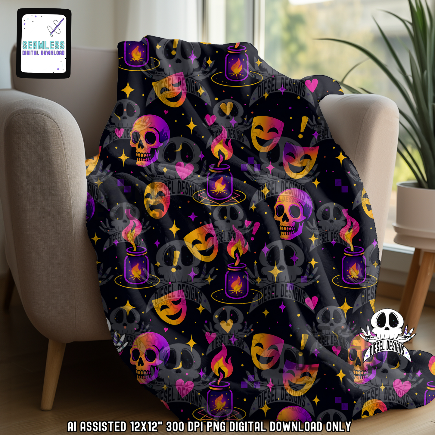 Candles and Masked Seamless | Seamless File | 300 DPI | 12" x 12" | Digital File only