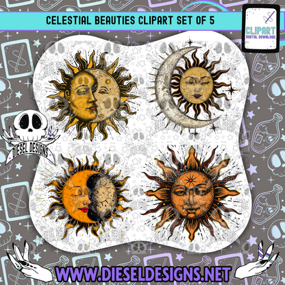 Celestial Beauties Clipart & Elements Set | 300 DPI | Transparent PNG | Clipart & Elements |