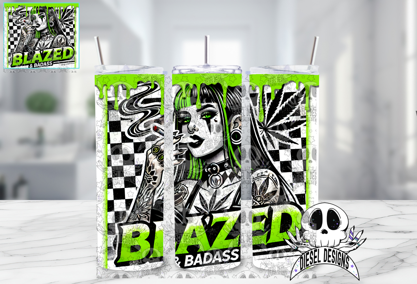 Blazed Bad Ass Tumbler Wrap White | 20oz. Tumbler Wrap | 300 DPI | Digital File Only