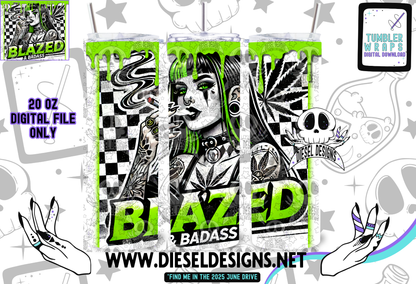 Blazed Bad Ass Tumbler Wrap White | 20oz. Tumbler Wrap | 300 DPI | Digital File Only