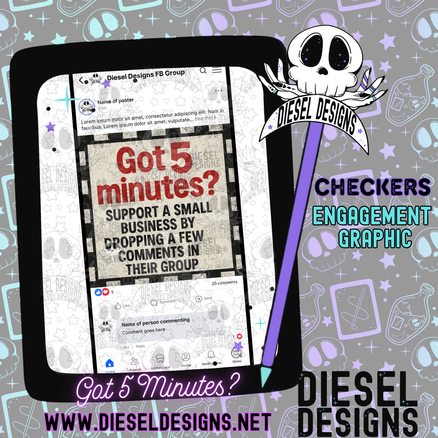 Got 5 Minutes? Checkered | Digital Engagement Graphic for Small Business Owners & Facebook Groups