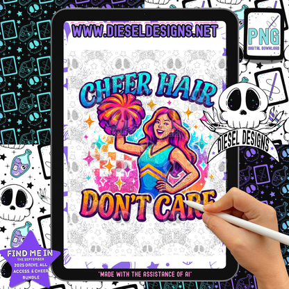 Cheer Hair Don't Care V1 PNG  | 300 DPI | Transparent PNG | Digital File Only