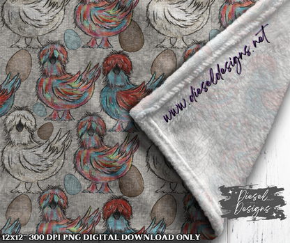 Chicken Seamless | Seamless File | 300 DPI | 12" x 12" | Digital File only