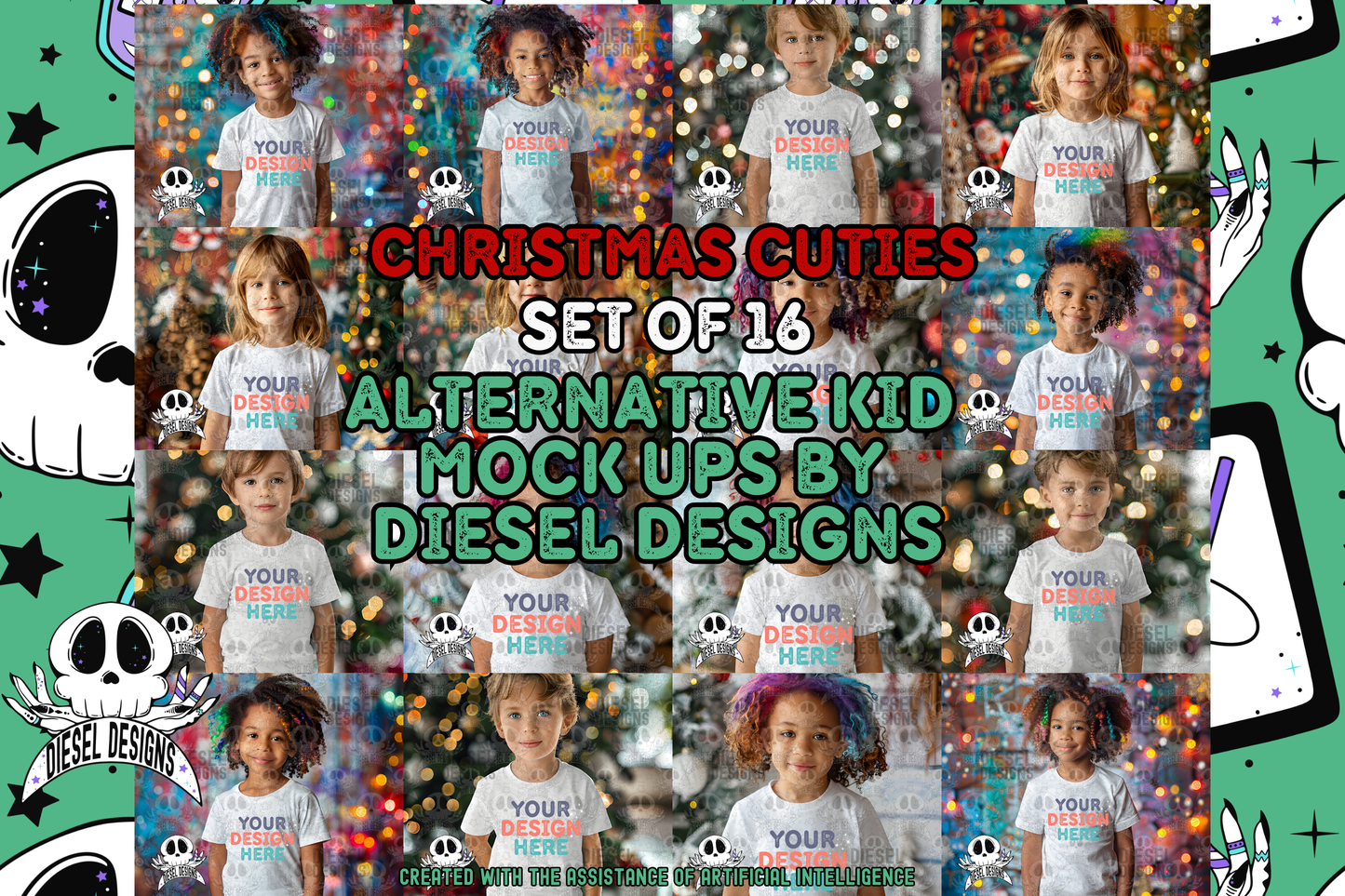 Christmas Cuties White Tshirt Mock Up Set | AI Assisted Mock UP | PNG |