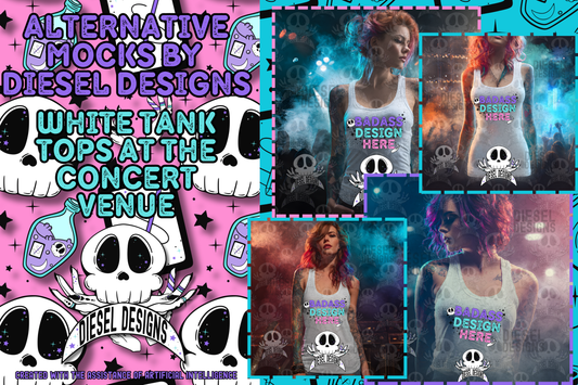 White Tank Tops At The Concert Venue Set of 4 Mock Ups | AI Assisted Mock UP | PNG |
