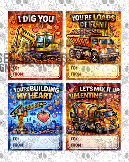 Construction Printable Valentine’s Day Cards for Kids – Reusable Classroom Valentines, Instant Download DIY Party Exchange Cards