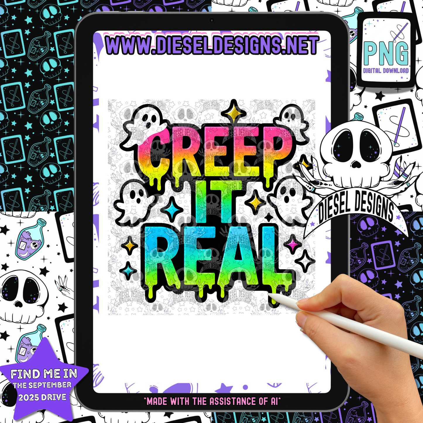 Creep It Real (Rainbow Variant) — Drippy Ghost Halloween PNG for Shirts, Stickers & Tumblers (300 DPI Digital Download) 👻🌈