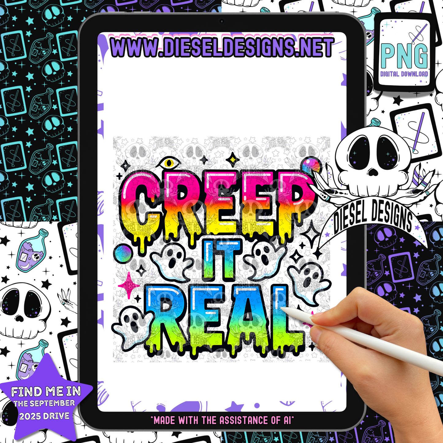 Creep It Real — Drippy Retro Halloween PNG for Shirts, Stickers & Tumblers (300 DPI Digital Download) 👻✨