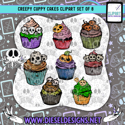 Creepy CuppyCake V.2 Clipart Set  | 300 DPI | Transparent PNG | Clipart & Elements |