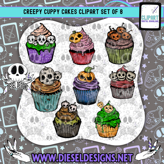 Creepy CuppyCake V.2 Clipart Set  | 300 DPI | Transparent PNG | Clipart & Elements |