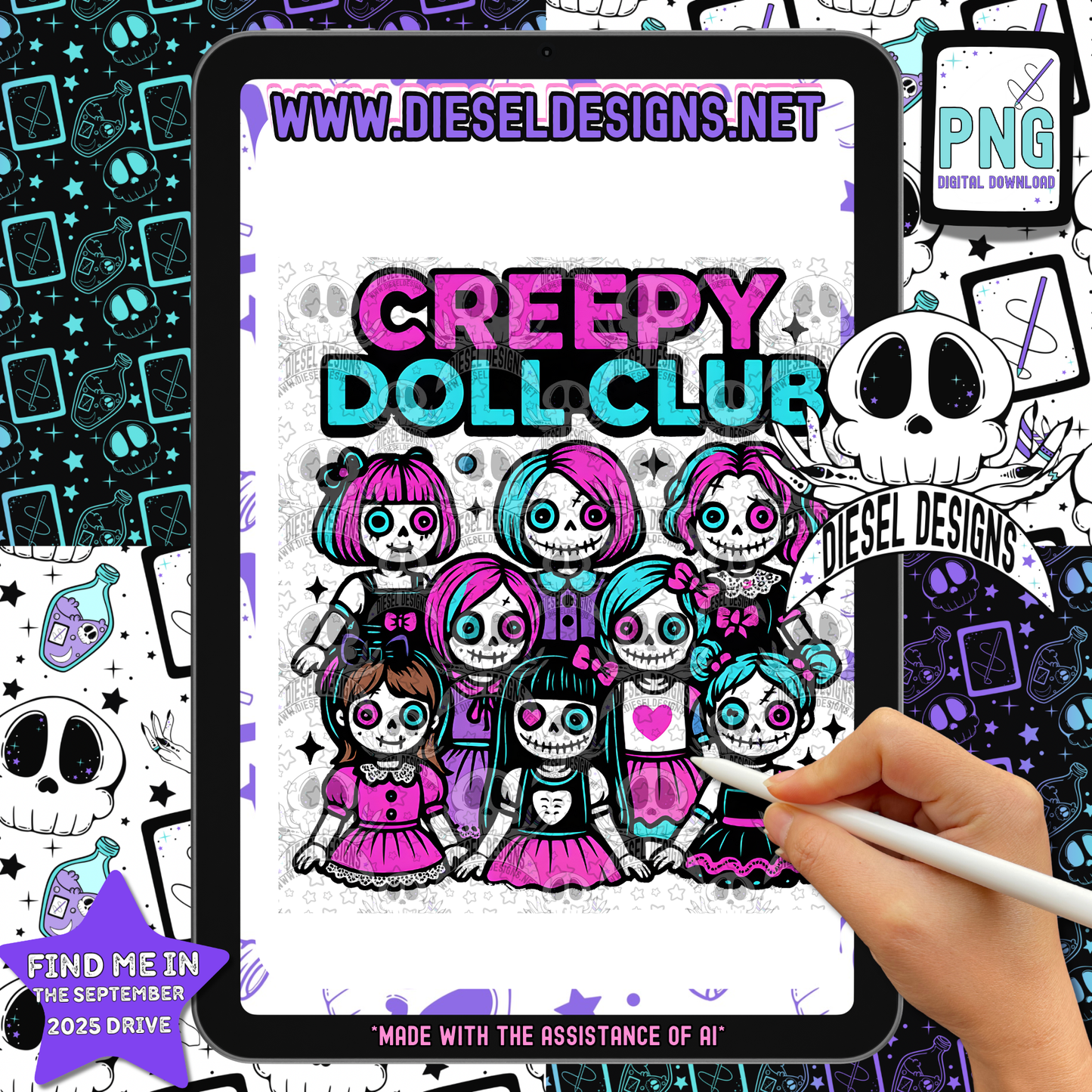 Creepy Doll Club PNG  | 300 DPI | Transparent PNG | Digital File Only
