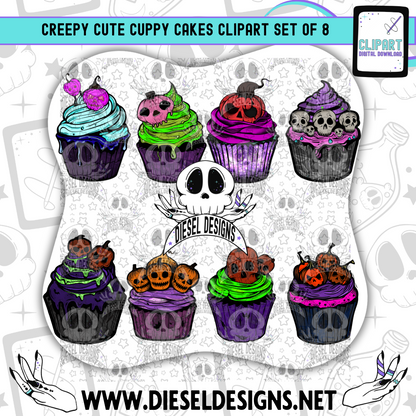 Creepy CuppyCake Clipart Set  | 300 DPI | Transparent PNG | Clipart & Elements |