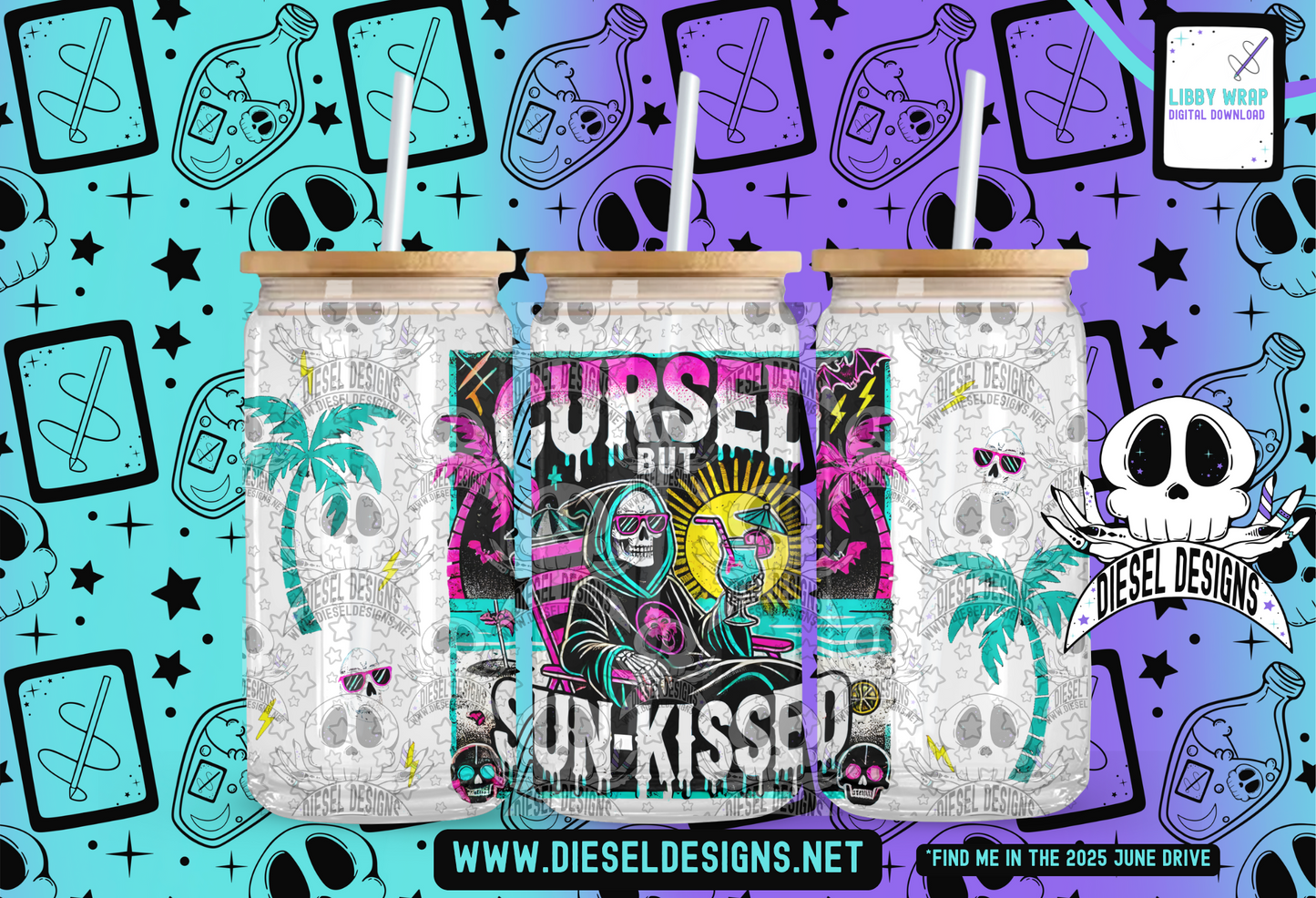 Cursed But Sunkissed LIBBY WRAP | 300 DPI PNG | 16 oz Libby Wrap | Digital File Only