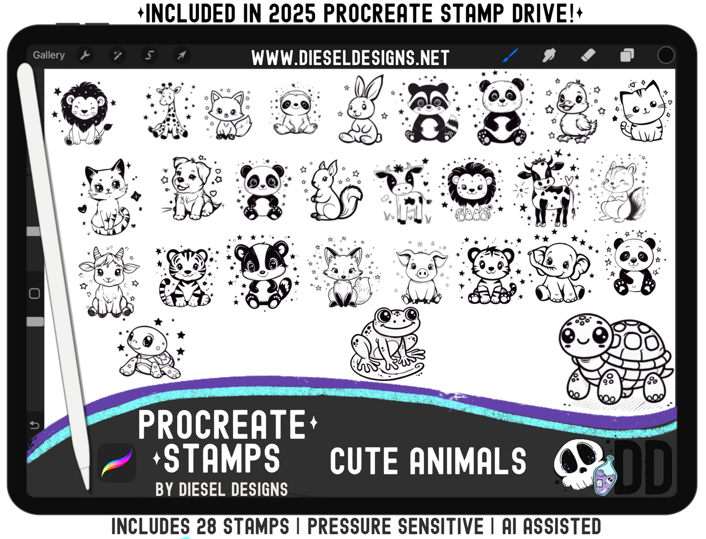 Cute Animals Procreate Stamp Set | PROCREATE BRUSHES/STAMPS | Digital File Only