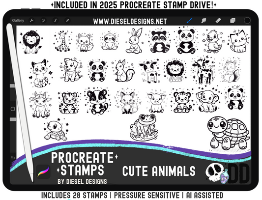 Cute Animals Procreate Stamp Set | PROCREATE BRUSHES/STAMPS | Digital File Only