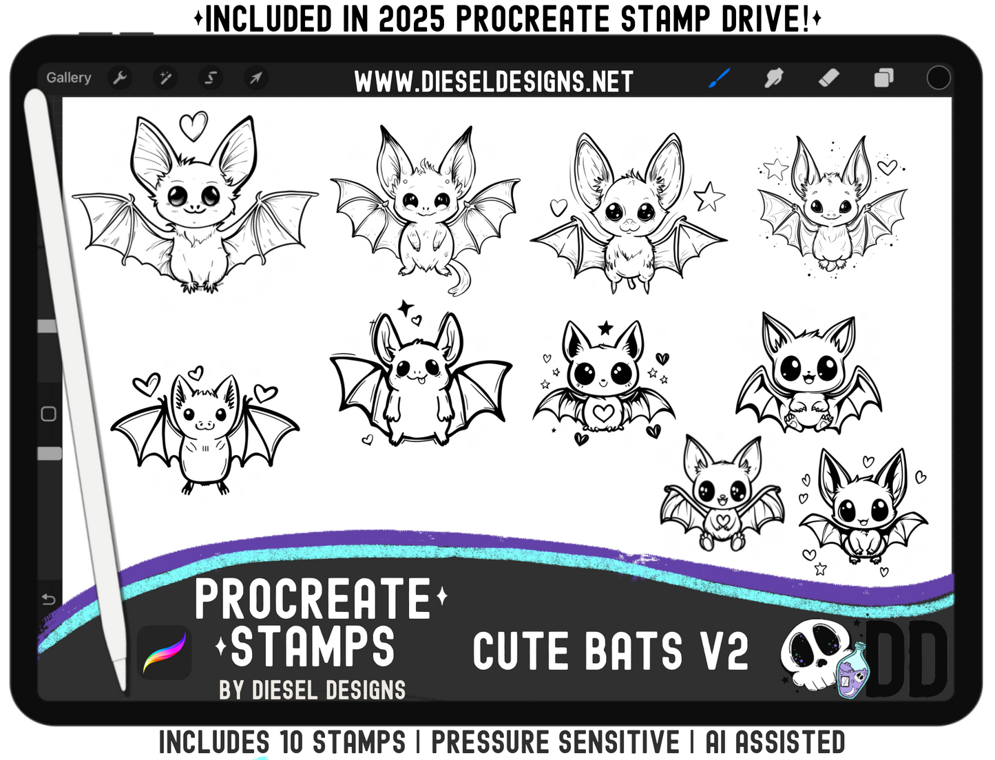 Cute Bats V2| PROCREATE BRUSHES/STAMPS | Digital File Only