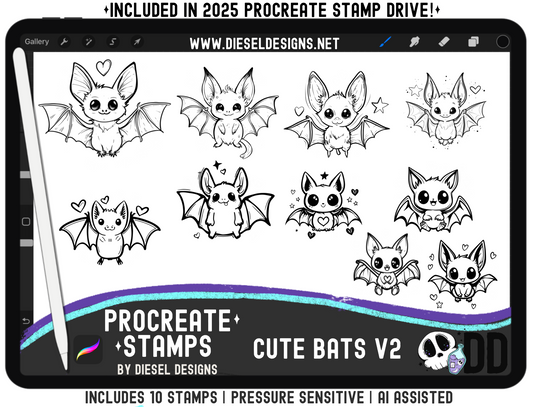 Cute Bats V2| PROCREATE BRUSHES/STAMPS | Digital File Only