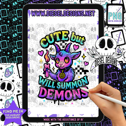 Cute but Will Summon Demons — Pastel Goth Halloween PNG for Shirts, Stickers & Tumblers (300 DPI Digital Download) 😇😈