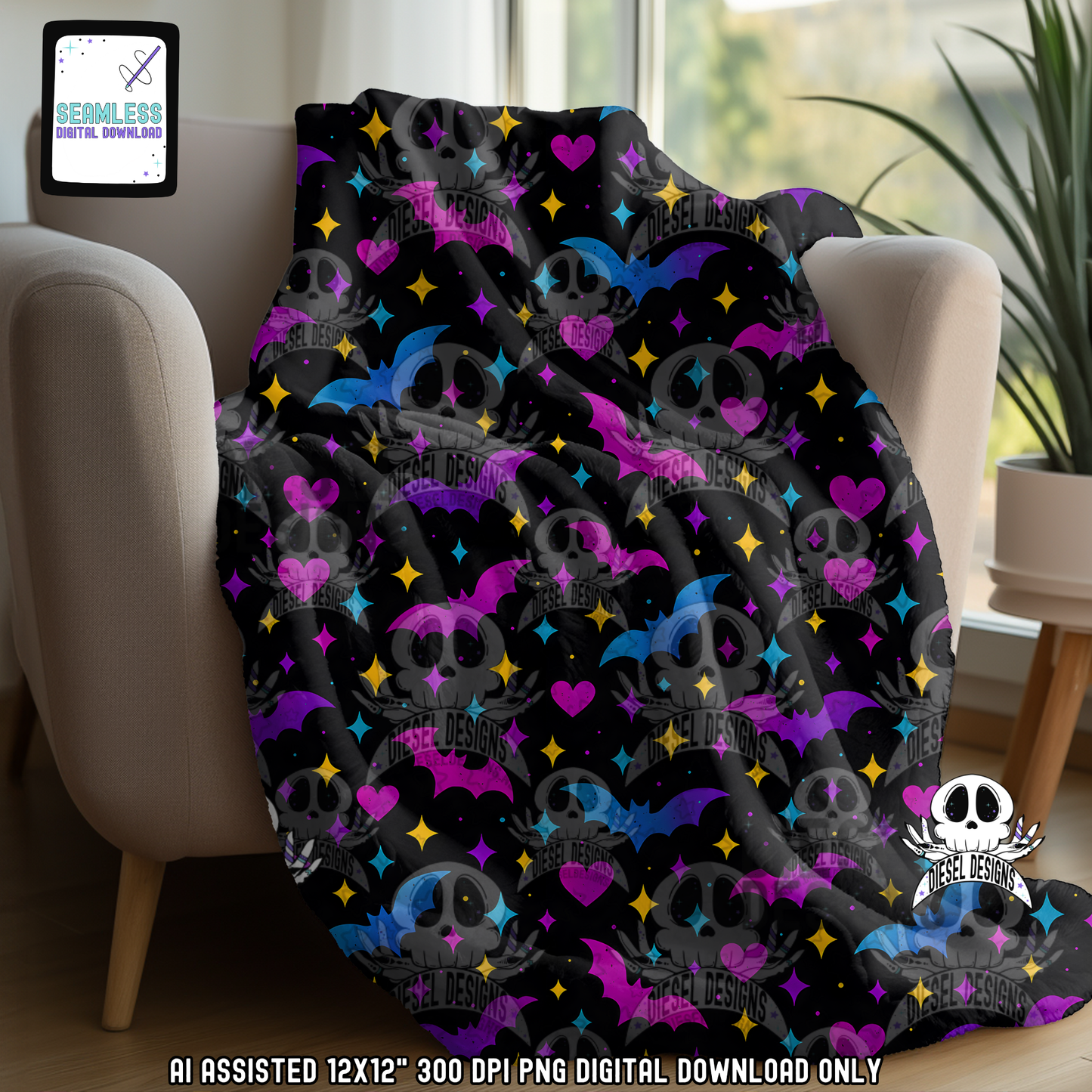 Starry Bats Seamless | Seamless File | 300 DPI | 12" x 12" | Digital File only