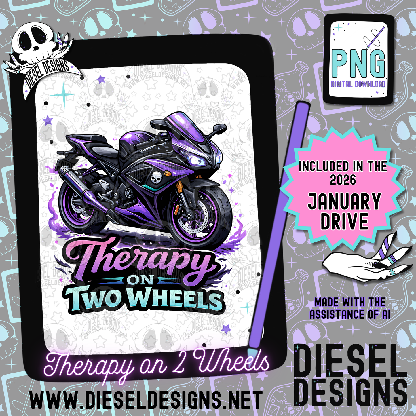 Therapy On 2 Wheels PNG  | 300 DPI | Transparent PNG | Digital File Only