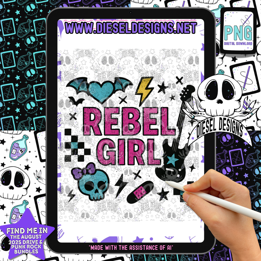 Rebel Girl PNG  | 300 DPI | Transparent PNG | Digital File Only