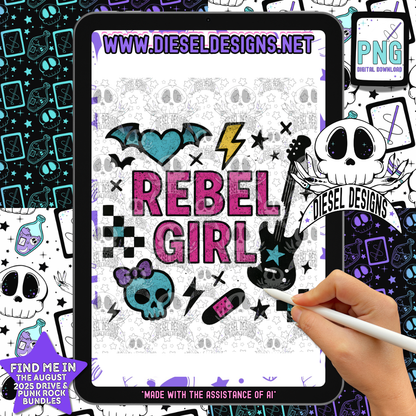 Rebel Girl PNG  | 300 DPI | Transparent PNG | Digital File Only