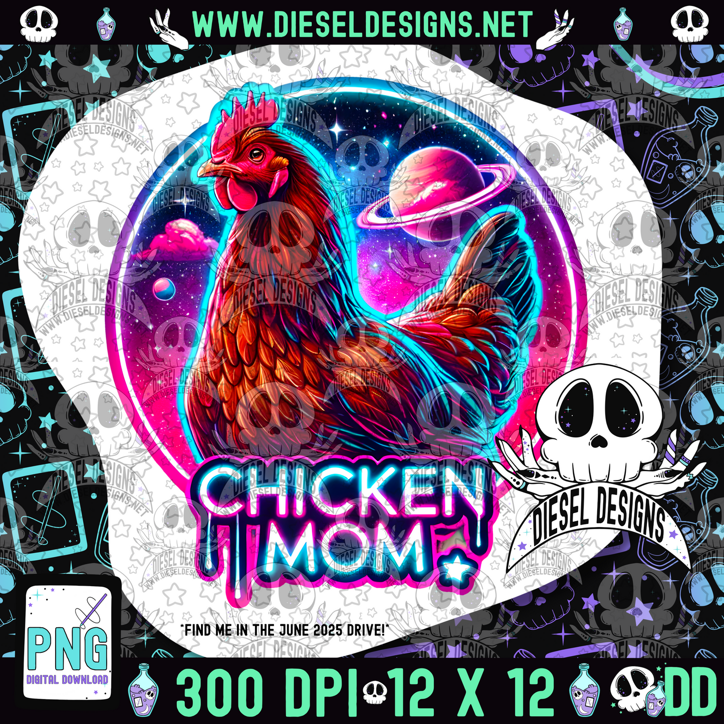 Galaxy Chicken Mom PNG  | 300 DPI | Transparent PNG | Digital File Only