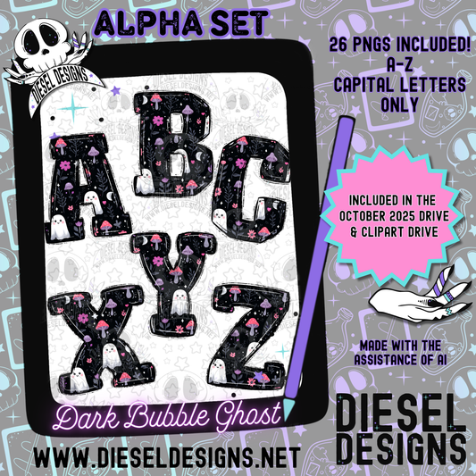 Dark Bubble Ghost Alpha Set | 300 DPI | Transparent PNG | Alpha Set | A-Z Included |Uppercase