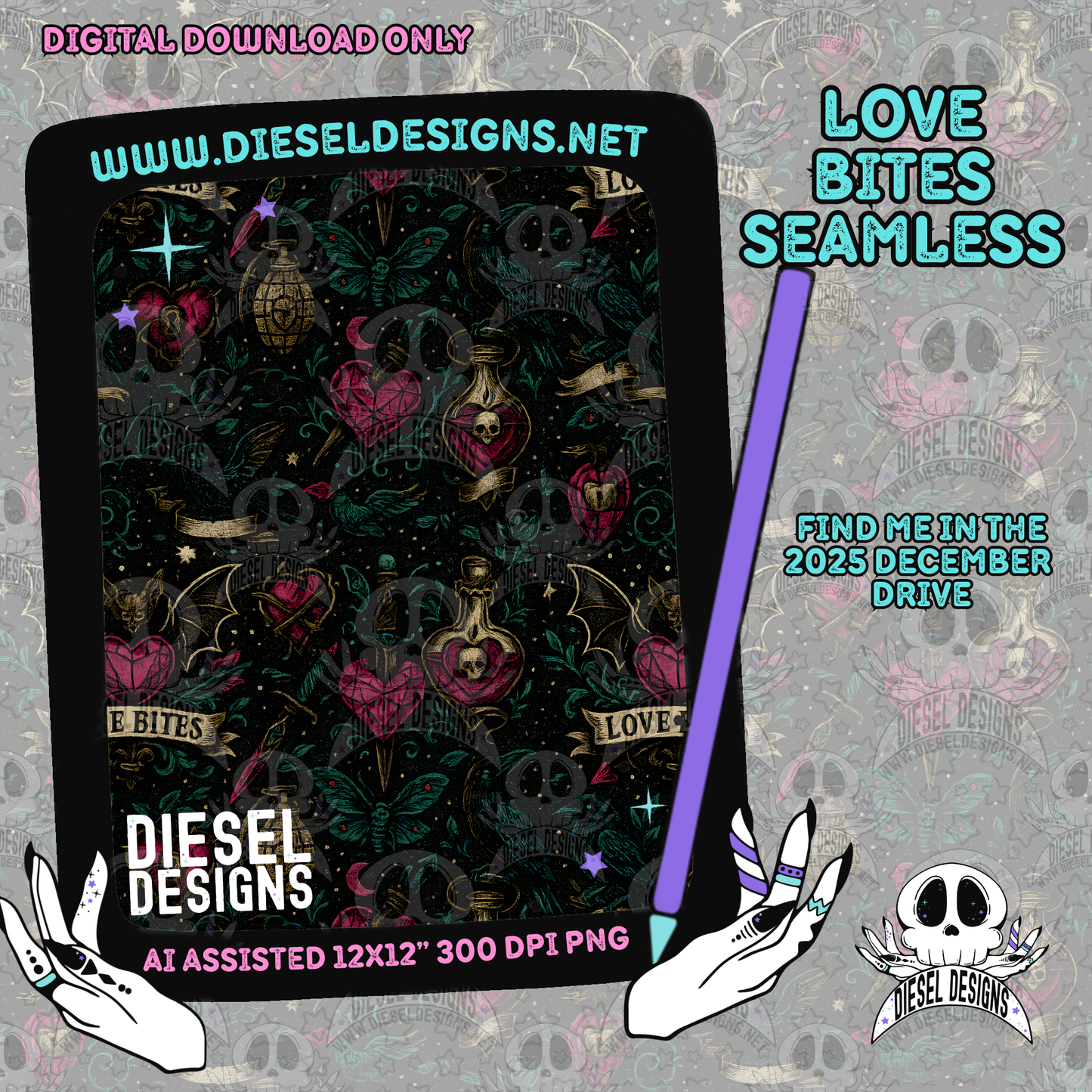 Love Bites Seamless | Seamless File | 300 DPI | 12" x 12" | Digital File only