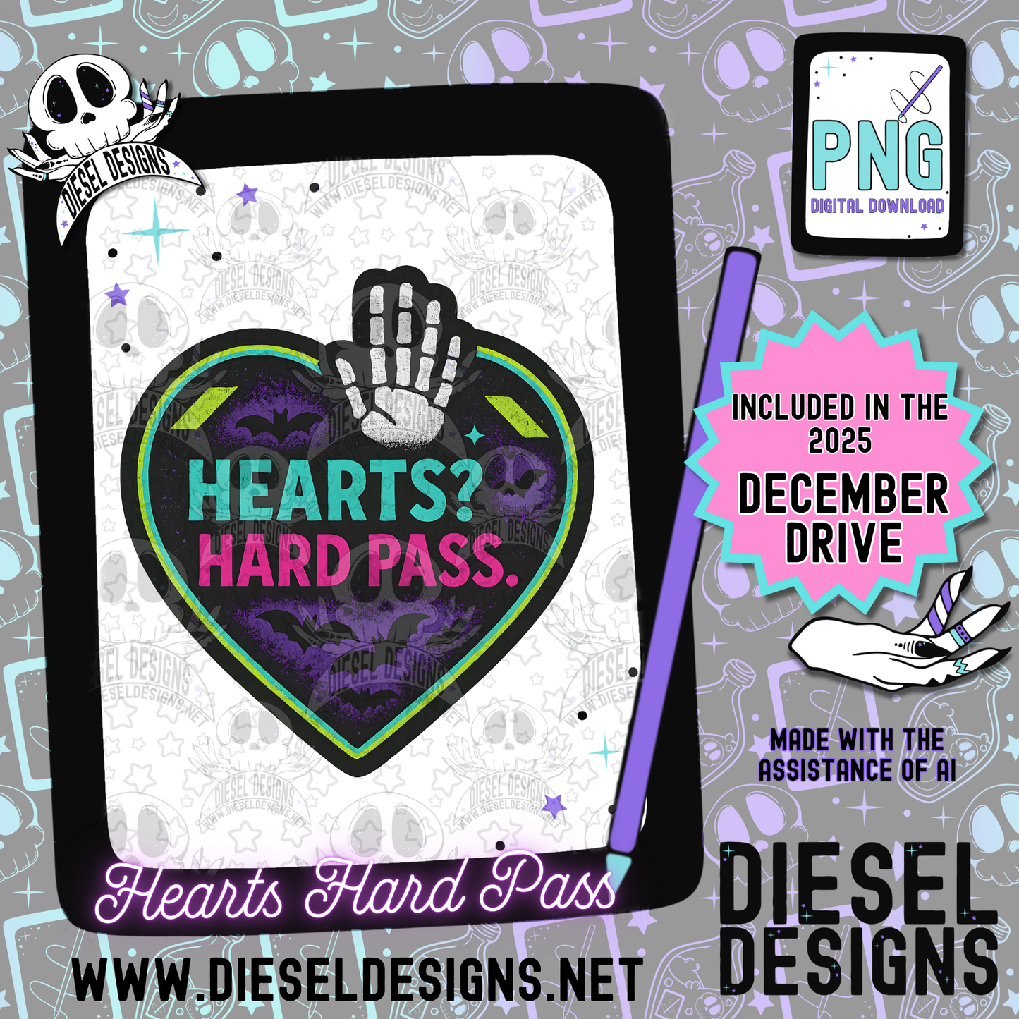 Hearts? Hard Pass PNG  | 300 DPI | Transparent PNG | Digital File Only