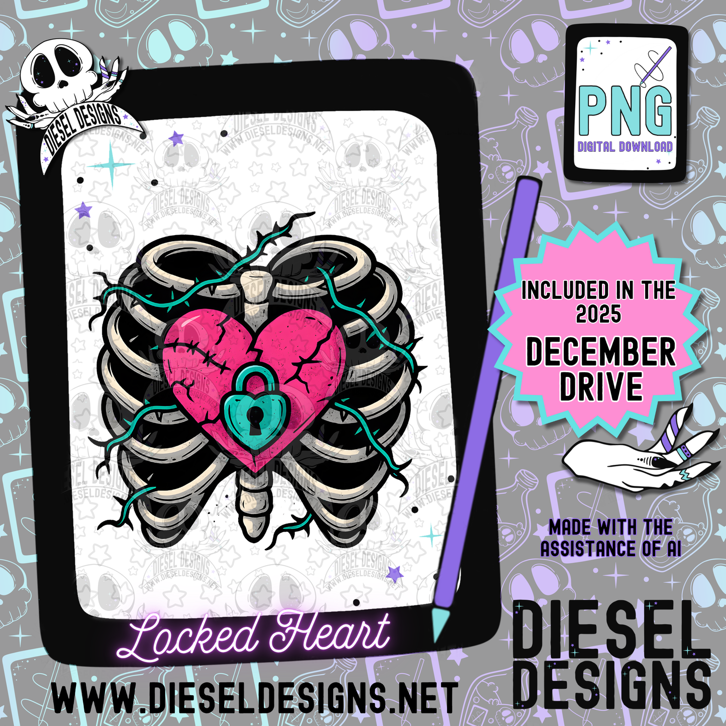 Locked Heart PNG  | 300 DPI | Transparent PNG | Digital File Only