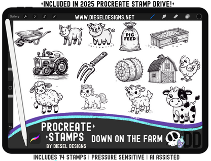 Down On The Farm Procreate Stamp Set | PROCREATE BRUSHES/STAMPS | Digital File Only