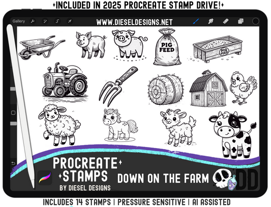 Down On The Farm Procreate Stamp Set | PROCREATE BRUSHES/STAMPS | Digital File Only