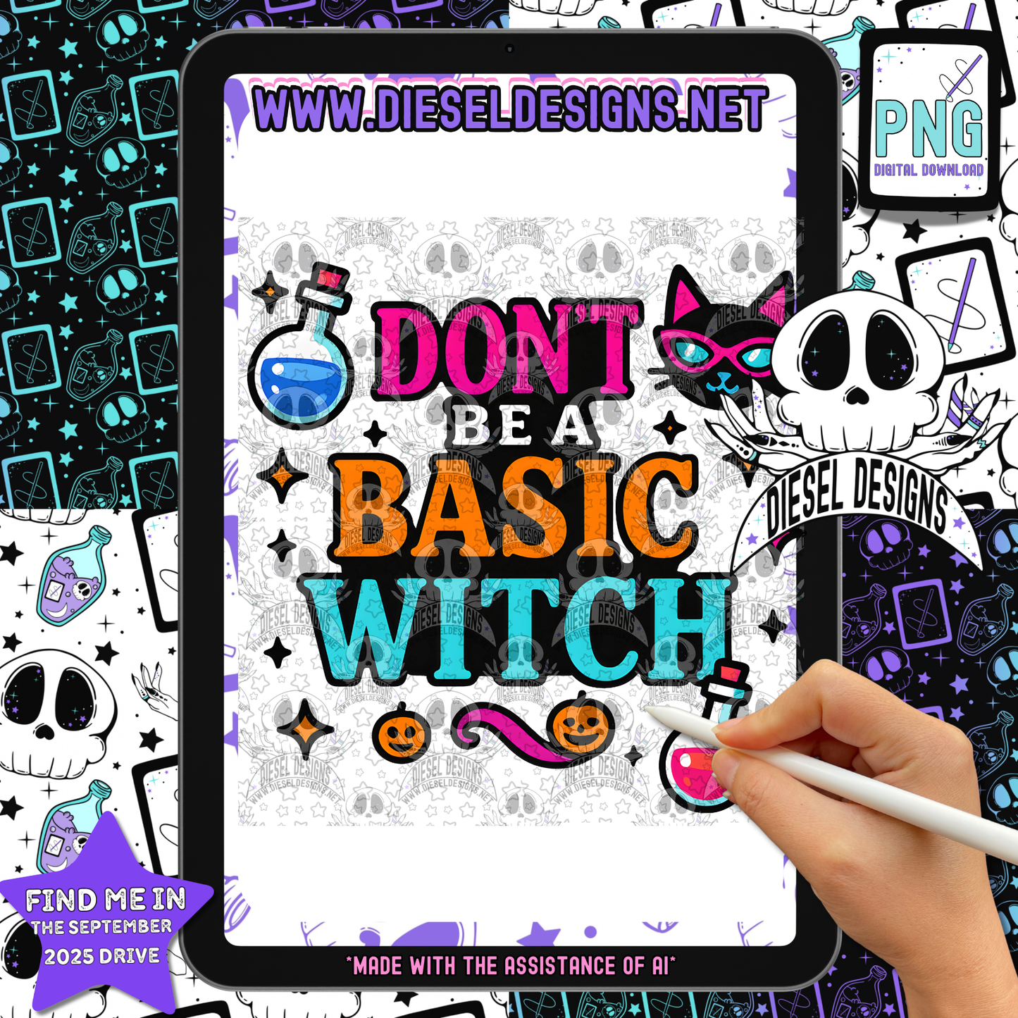 Don’t Be a Basic Witch — Cute Halloween PNG for Shirts, Stickers & Tumblers (300 DPI Digital Download) 🧪🎃