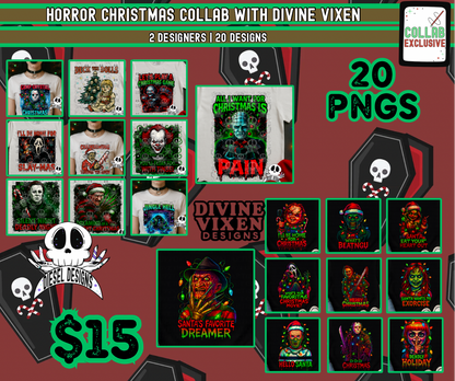 Horror Christmas Collab With Divine Vixen | 300 DPI | PNG | Seamless | Tumbler Wraps | Collab | Digital File Only