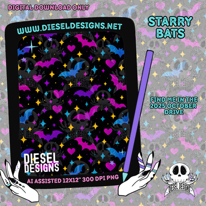Starry Bats Seamless | Seamless File | 300 DPI | 12" x 12" | Digital File only
